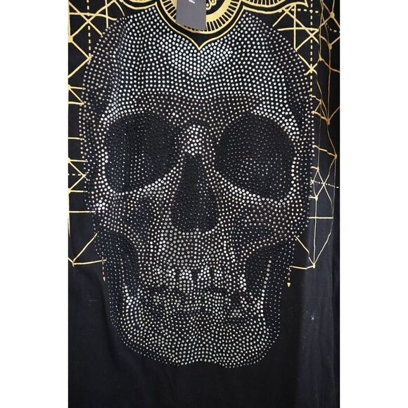 Reason Men's Sz L Black/Gold Studded Skull Short Sleeve T Shirt - Picture 6 of 7